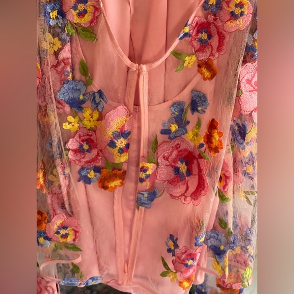 For Love & Lemons NWT Pink Percy Mini Sheer Dress with Appliqué Flowers Boho - Picture 14 of 14